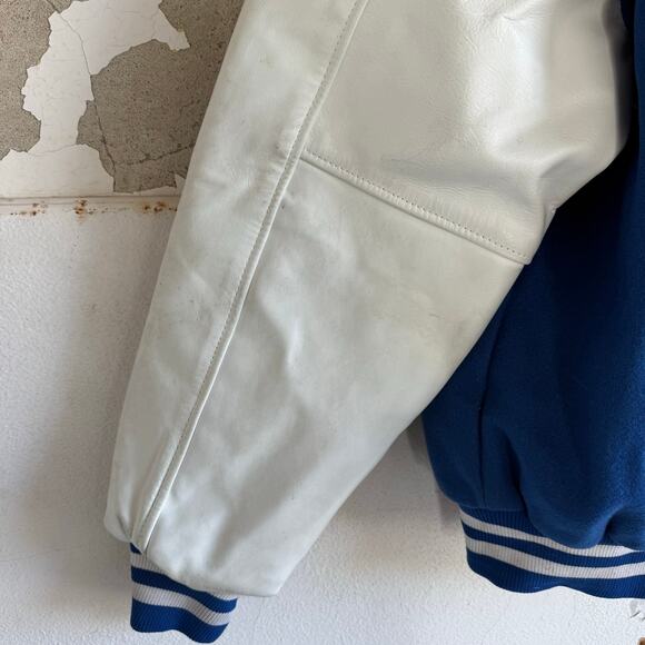 Vintage Varsity Jacket Mens XL Wool Leather Letterman Blue White USA Made GAME - Picture 7 of 8